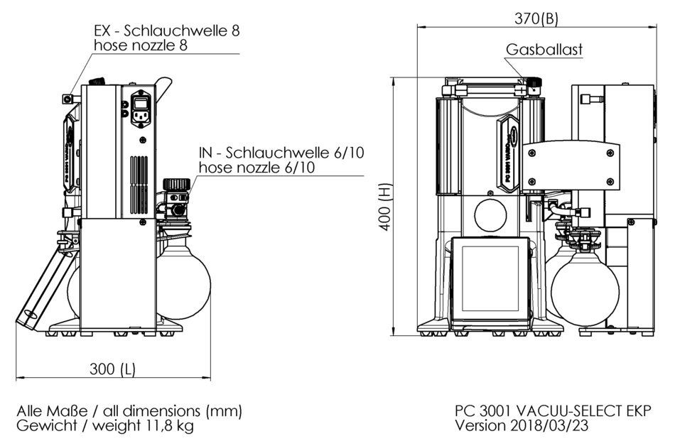 Vacuubrand PC 3001 VARIO SELECT EK PELTRONIC membrán vákuumszivattyú