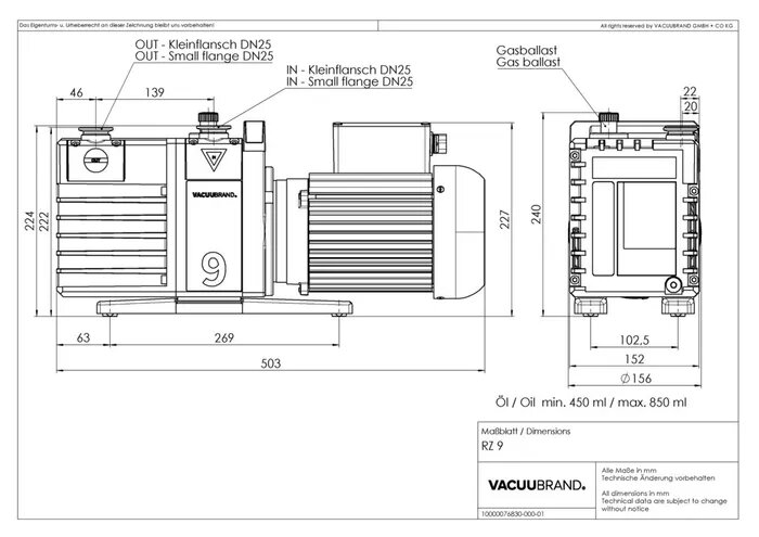 Vacuubrand RZ 9 olajrotációs vákuumszivattyú, két fokozatú
