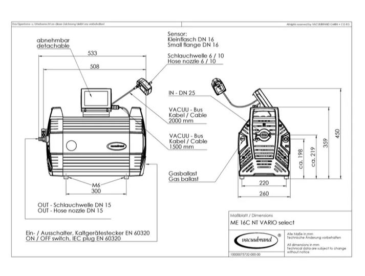 Vacuubrand ME 16C NT VARIO Select membrán vákuumszivattyú