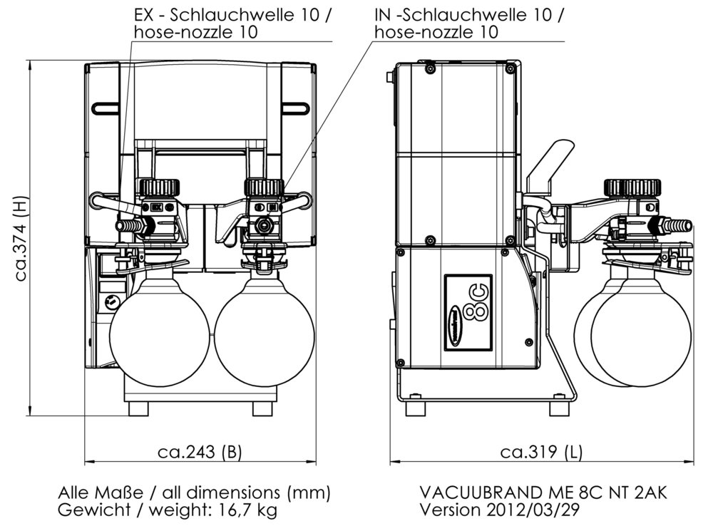 Vacuubrand ME 8C NT +2AK membrán vákuumszivattyú