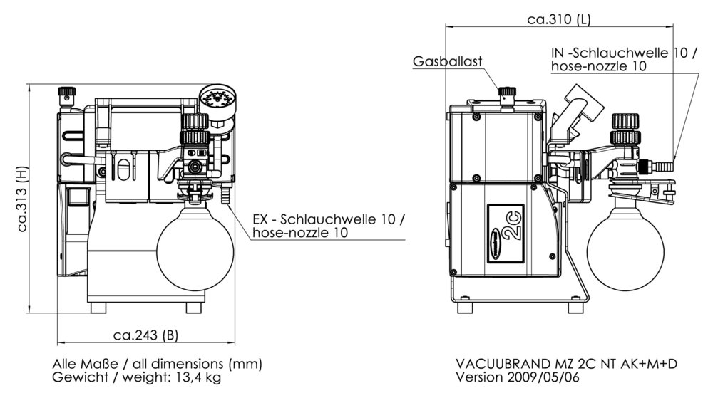 Vacuubrand MZ 2C NT +AK +M +D membrán vákuumszivattyú