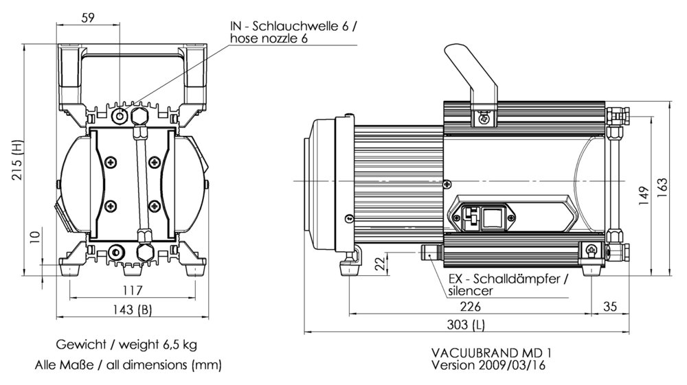 Vacuubrand MD 1 membrán vákuumszivattyú