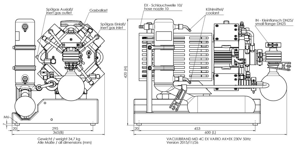 Vacuubrand MD 4C EX VARIO +AK +EK robbanásbiztos kémiai membrán vákuumszivattyú