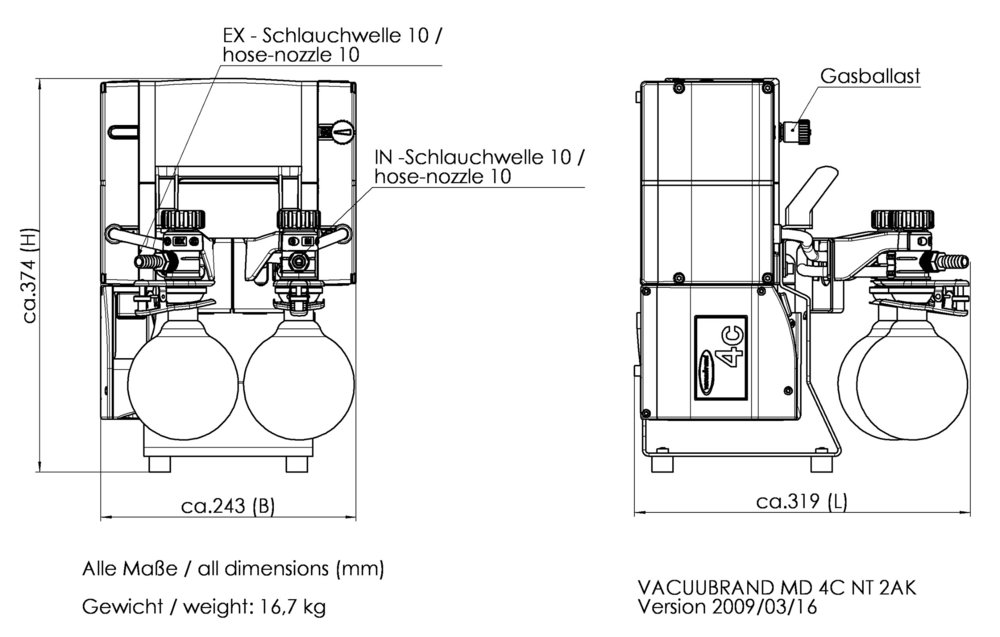 Vacuubrand MD 4C NT +2AK membrán vákuumszivattyú