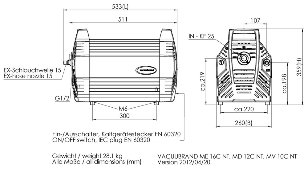 Vacuubrand MV 10C NT membrán vákuumszivattyú